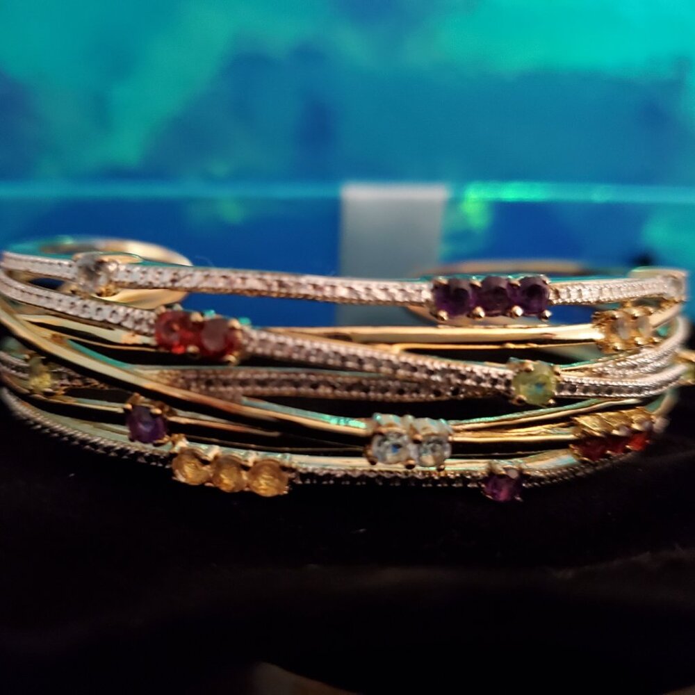 Beautiful Gemstone and Diamond Gold Cuff Bracelet